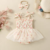 Baby Girl Flower Print Sling Triangle Rompers Tulle Skirt
